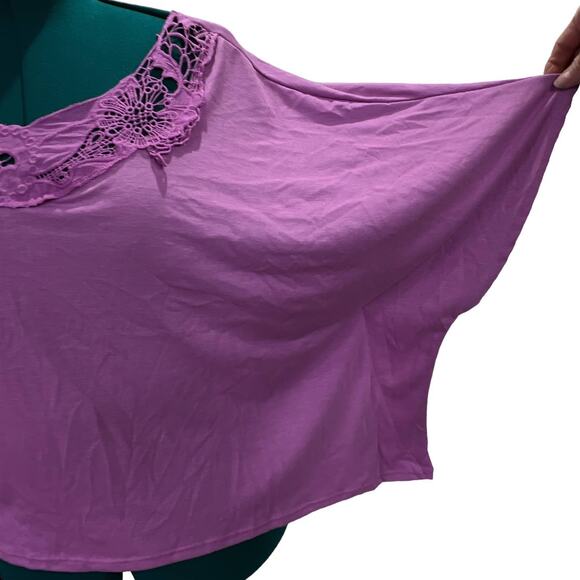 Luv Me More Embellished Crochet Neck Hi Lo Loose Tee Shirt Top Plus Size 3X Pink - Picture 5 of 13